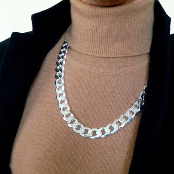 15mm Thick Sterling Silver Chain Unisex Necklace Real 925 Silver ITALY, 24 inch - Picture 1 of 6